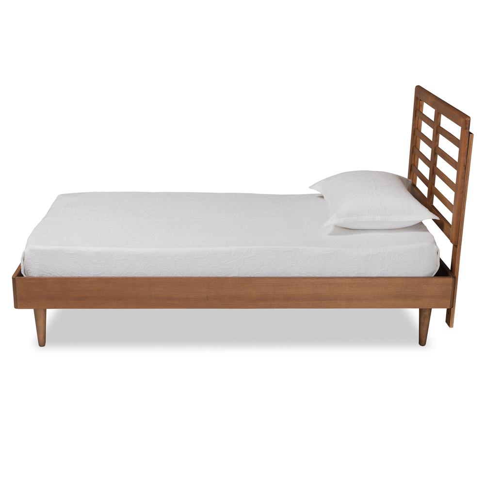 Delia Mid-Century Modern Walnut Brown Finished Wood Twin Size Platform Bed. Picture 11