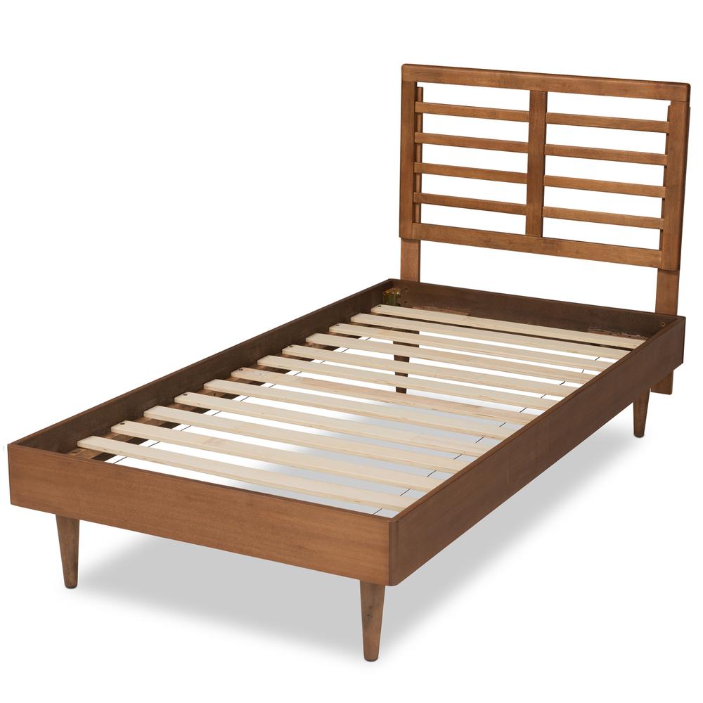 Delia Mid-Century Modern Walnut Brown Finished Wood Twin Size Platform Bed. Picture 12