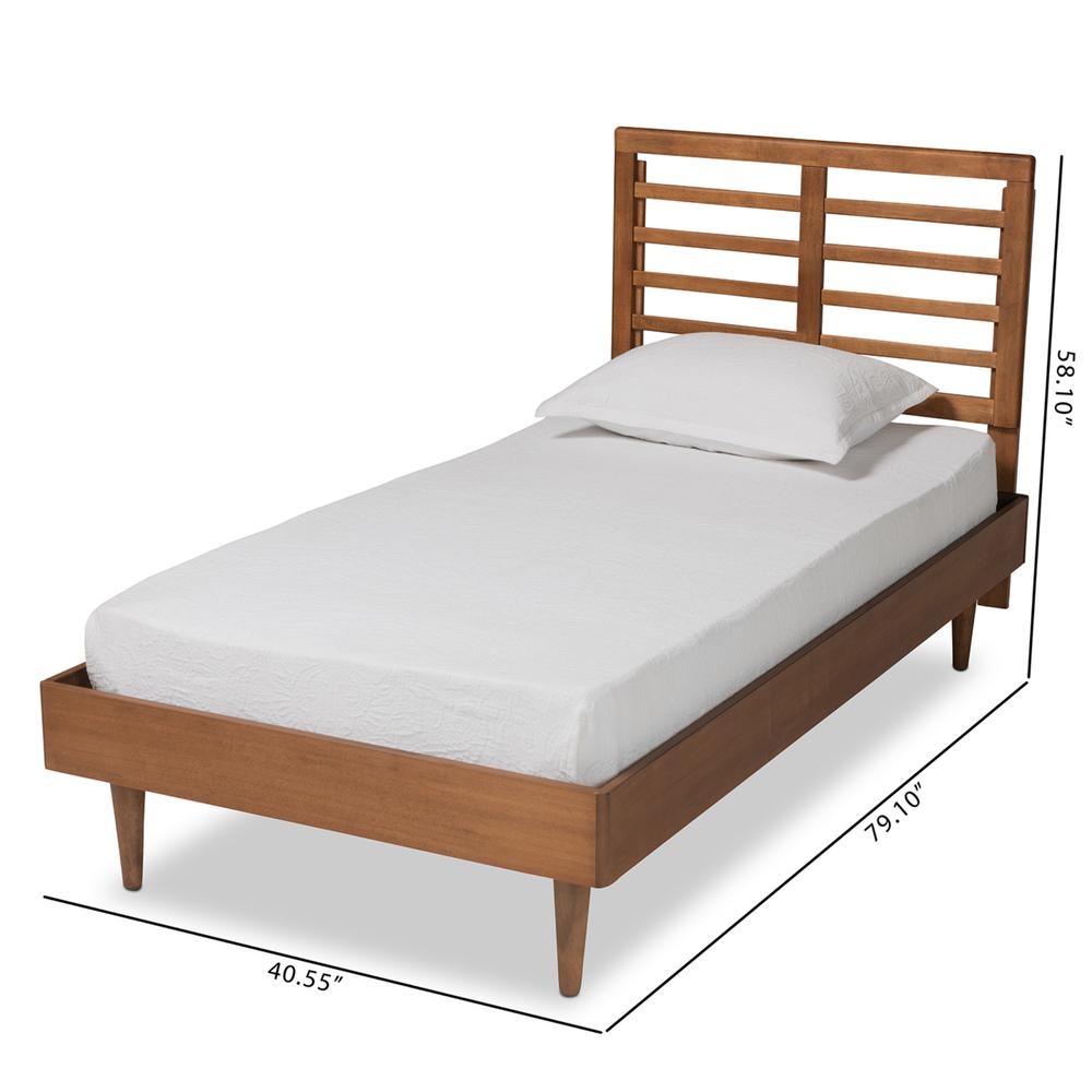 Delia Mid-Century Modern Walnut Brown Finished Wood Twin Size Platform Bed. Picture 17