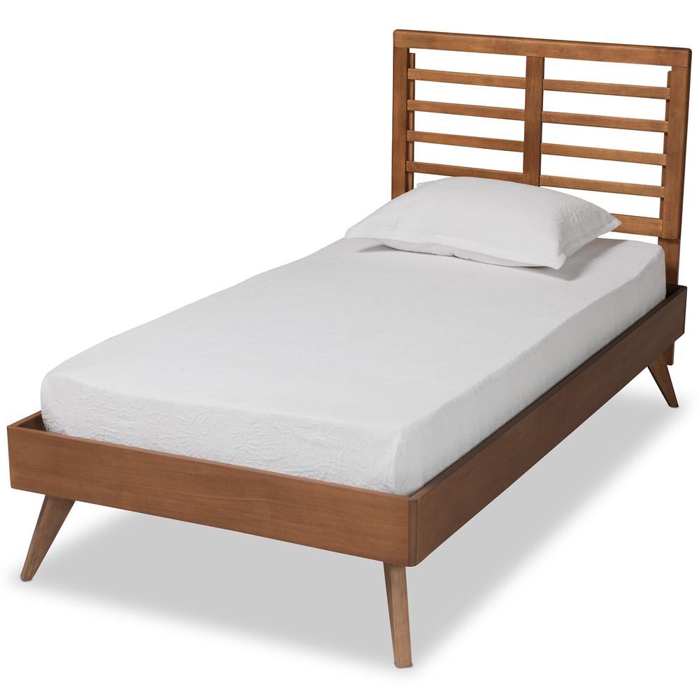 Eris Mid-Century Modern Walnut Brown Finished Wood Twin Size Platform Bed. Picture 10