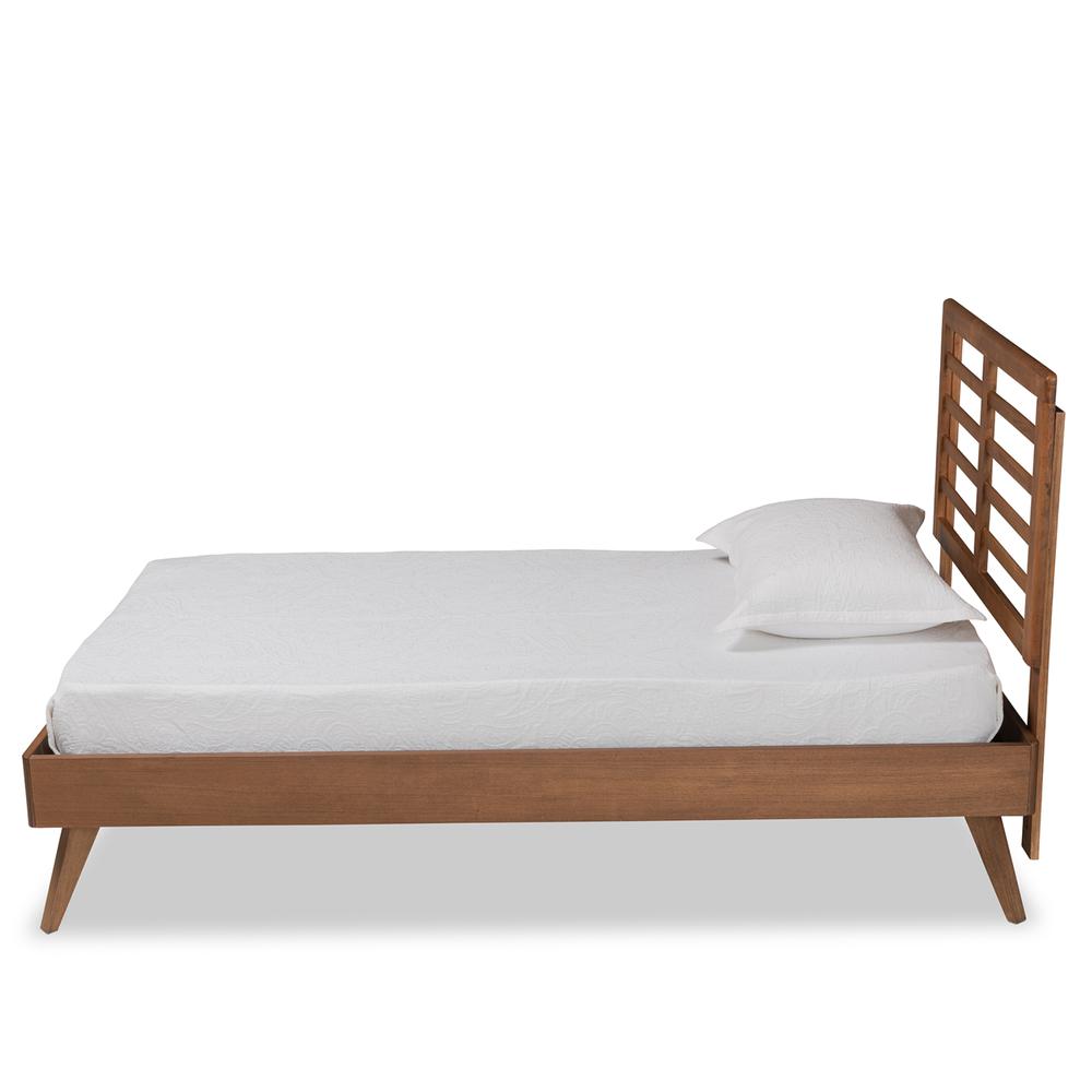 Eris Mid-Century Modern Walnut Brown Finished Wood Twin Size Platform Bed. Picture 11