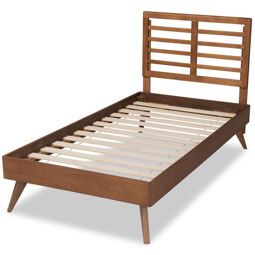 Eris Mid-Century Modern Walnut Brown Finished Wood Twin Size Platform Bed. Picture 12