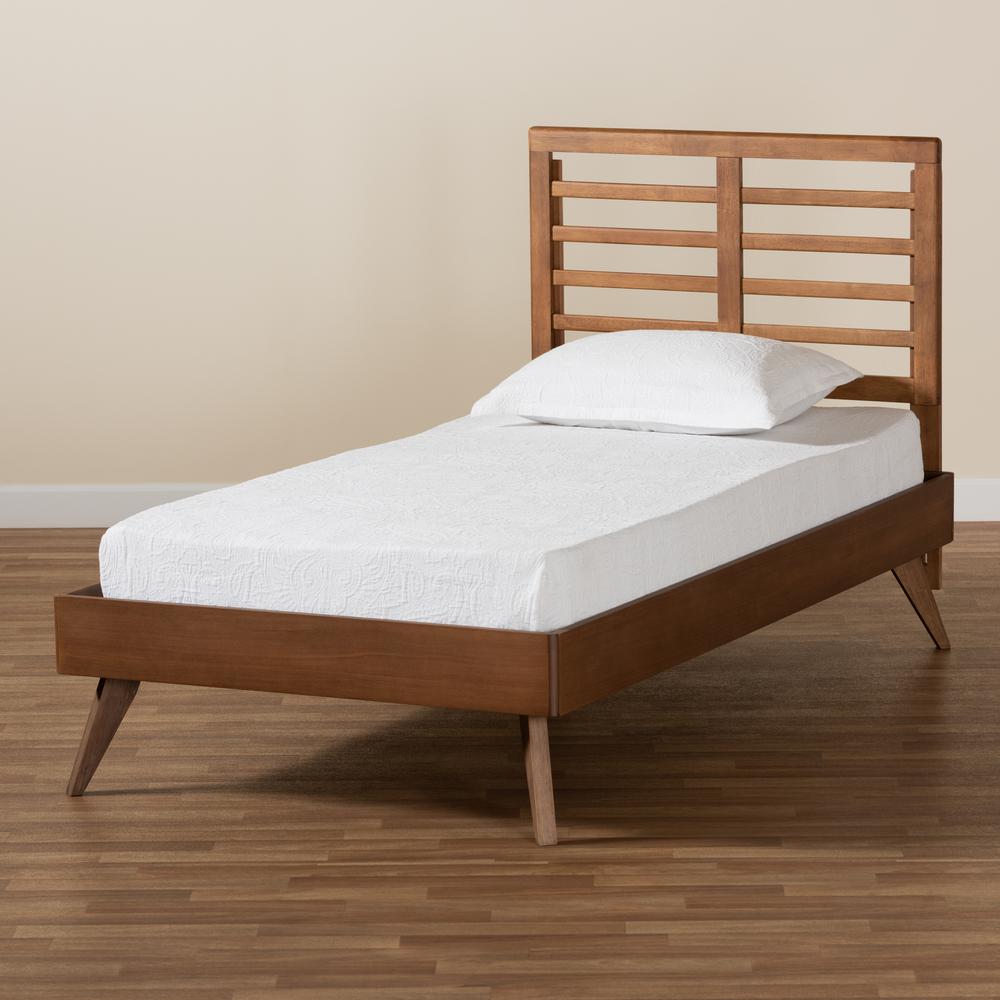 Eris Mid-Century Modern Walnut Brown Finished Wood Twin Size Platform Bed. Picture 16