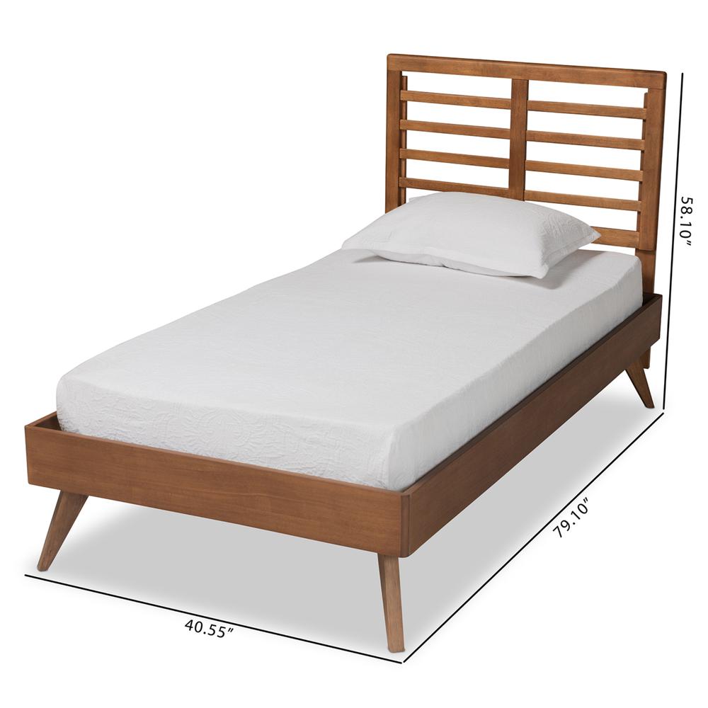 Eris Mid-Century Modern Walnut Brown Finished Wood Twin Size Platform Bed. Picture 17