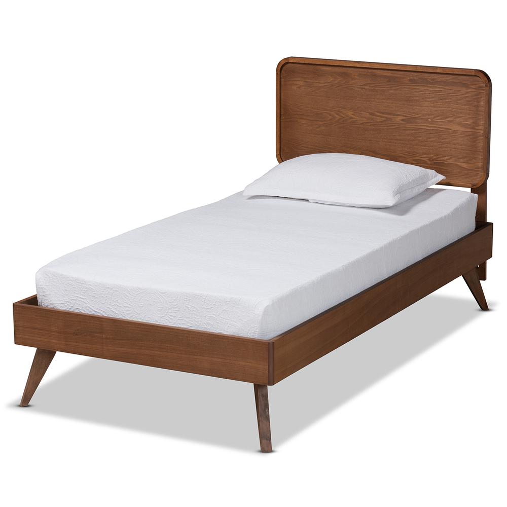 Transitional Walnut Brown Finished Wood Twin Size Platform Bed. Picture 10