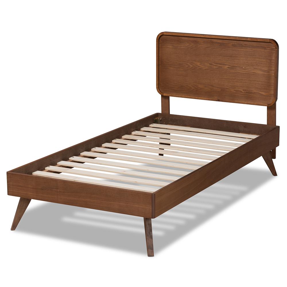 Transitional Walnut Brown Finished Wood Twin Size Platform Bed. Picture 12