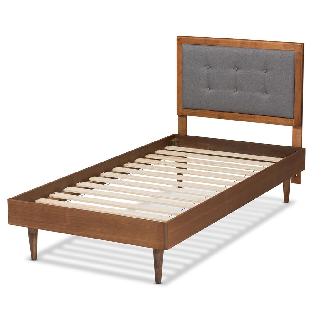 Walnut Brown Finished Wood Twin Size Platform Bed. Picture 12