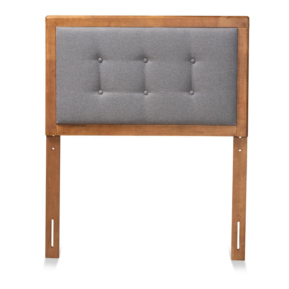 Dark Grey Fabric Upholstered and Walnut Brown Finished Wood Twin Size Headboard. Picture 8