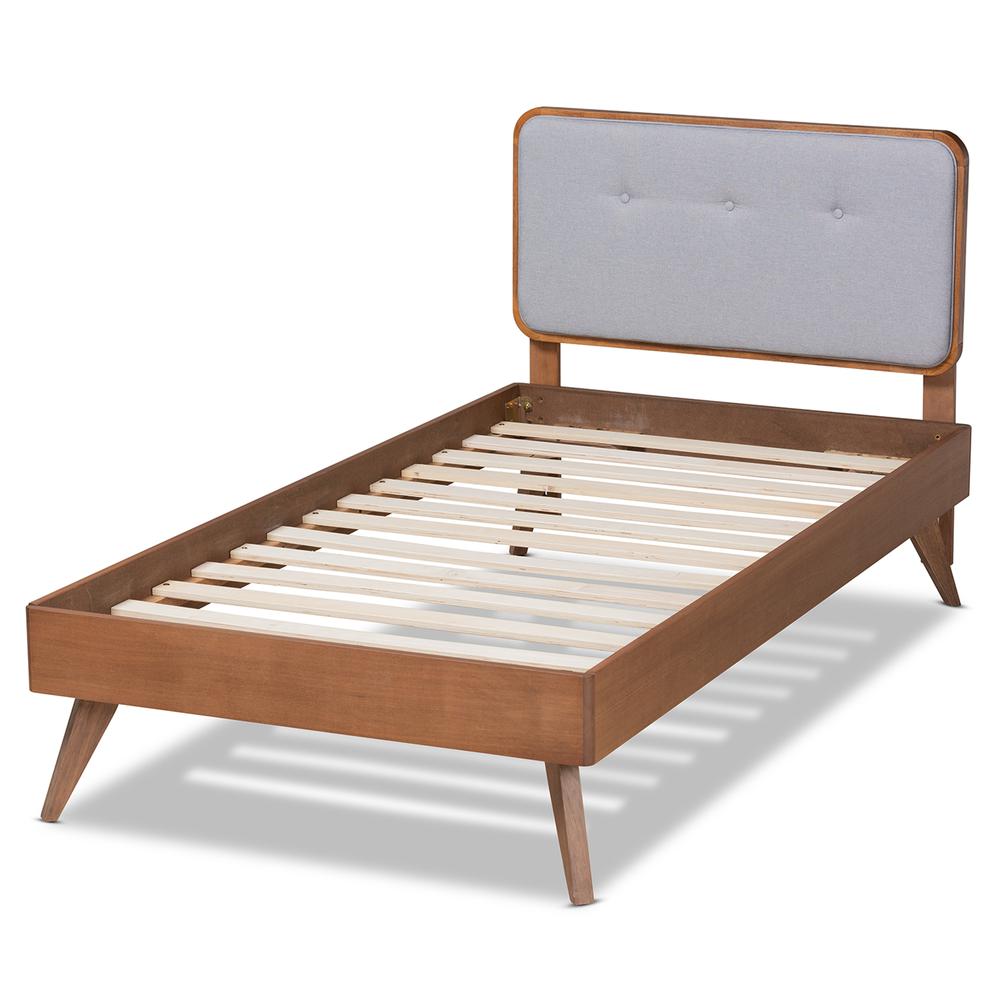 Walnut Brown Finished Wood Twin Size Platform Bed. Picture 12