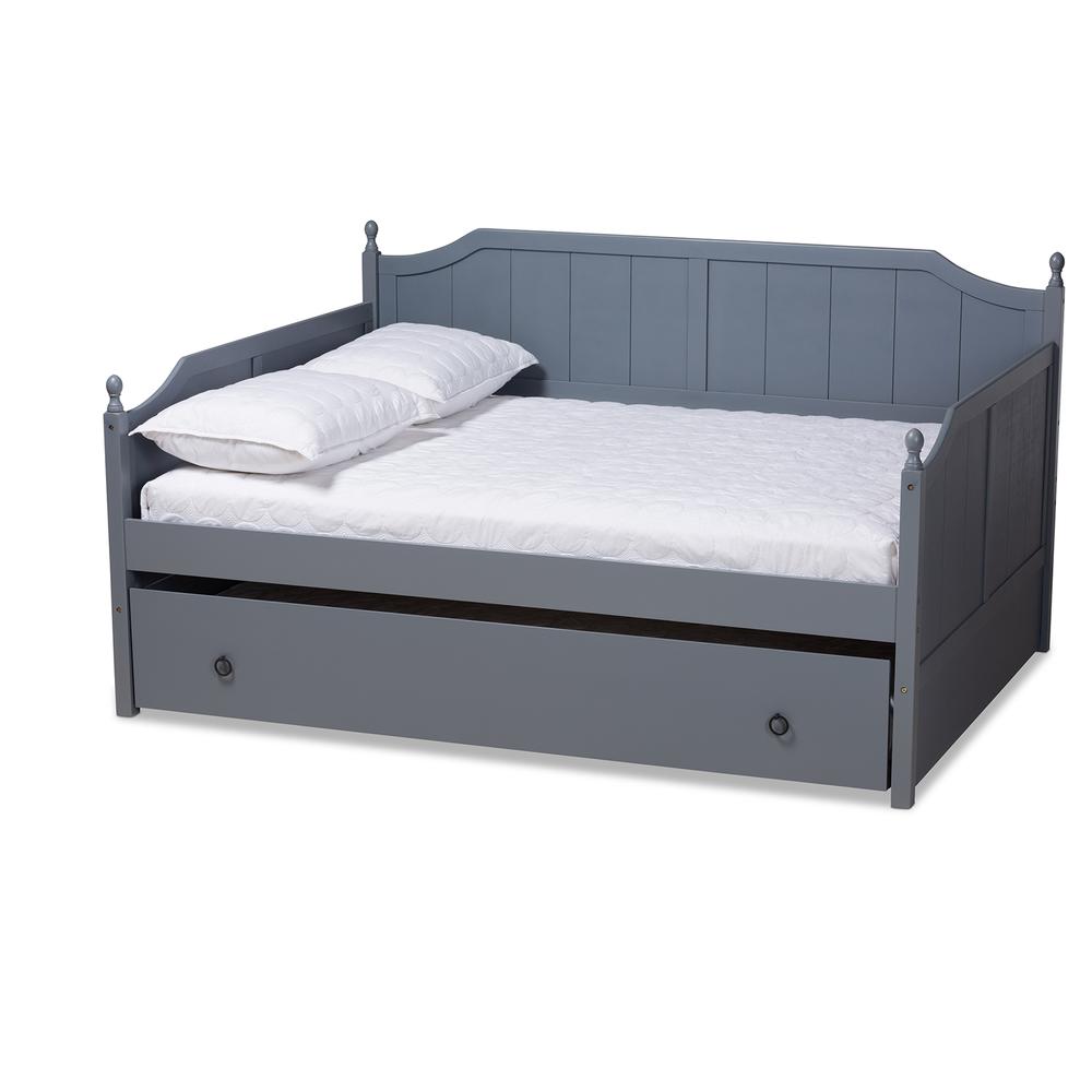 Grey Finished Wood Full Size Daybed with Twin Size Trundle. Picture 12