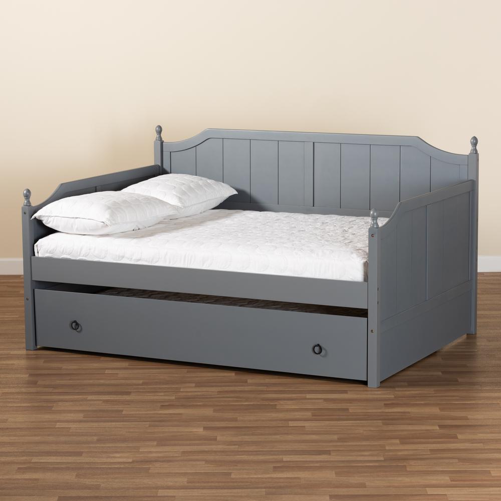 Grey Finished Wood Full Size Daybed with Twin Size Trundle. Picture 21
