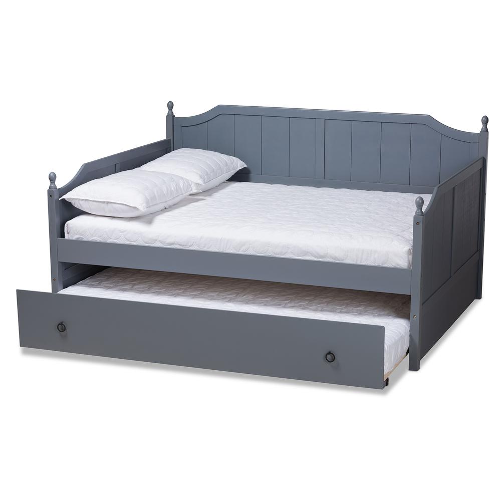 Grey Finished Wood Full Size Daybed with Twin Size Trundle. Picture 13