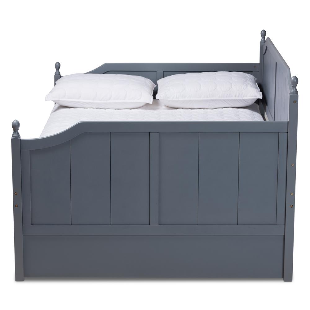 Grey Finished Wood Full Size Daybed with Twin Size Trundle. Picture 14