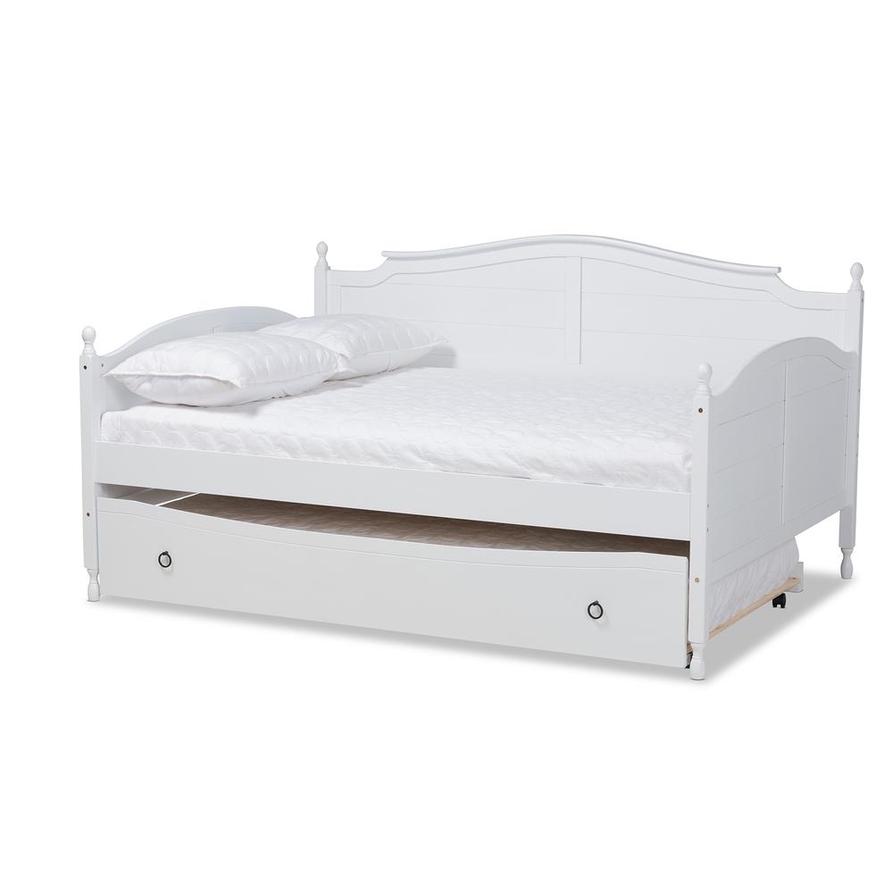 Farmhouse White Finished Wood Full Size Daybed with Roll-out Trundle Bed. Picture 12