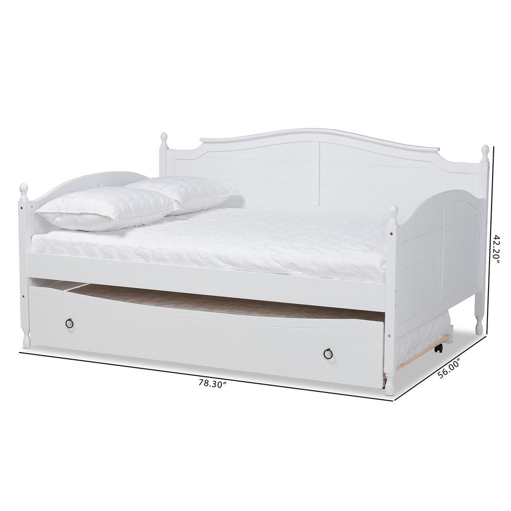 Farmhouse White Finished Wood Full Size Daybed with Roll-out Trundle Bed. Picture 22