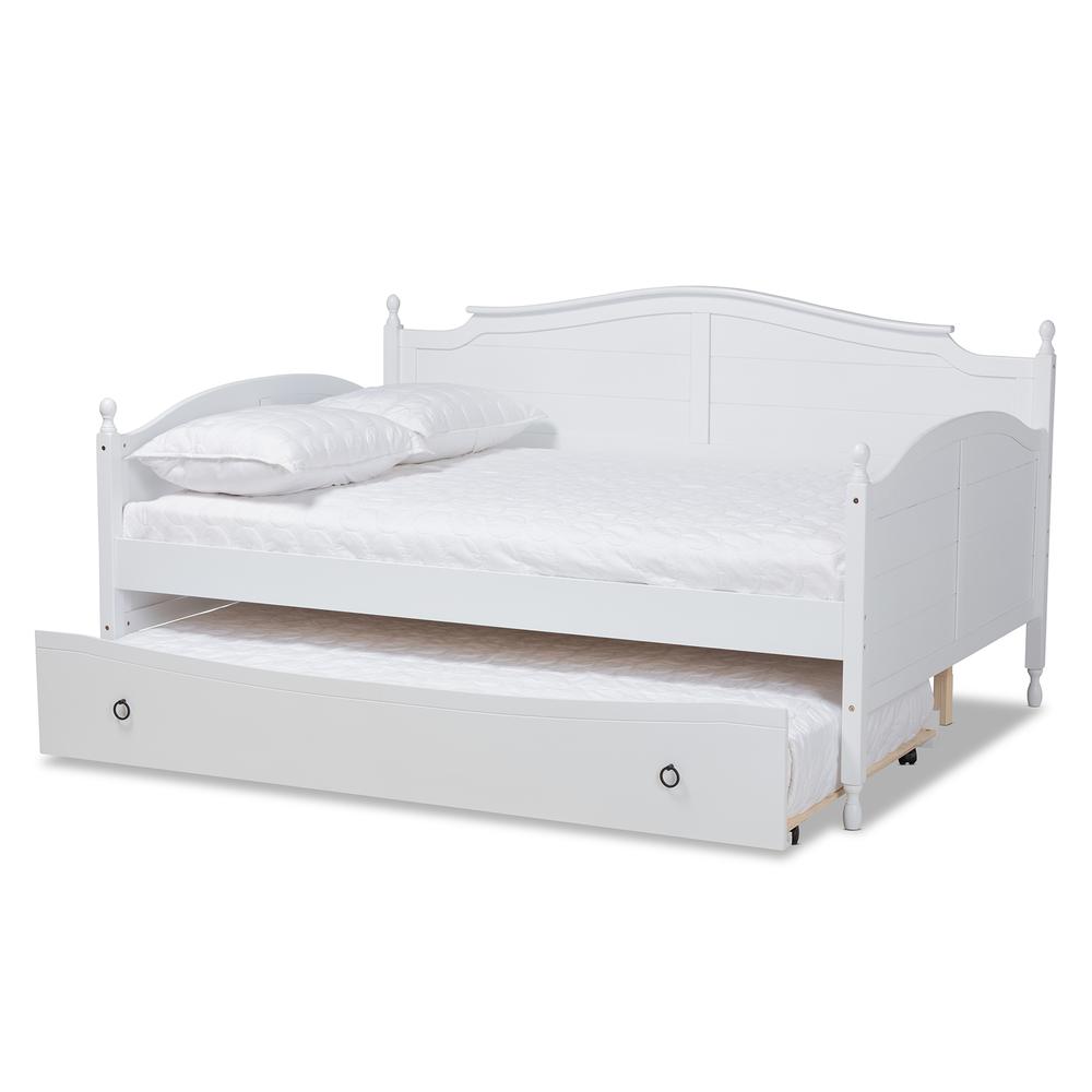 Farmhouse White Finished Wood Full Size Daybed with Roll-out Trundle Bed. Picture 13