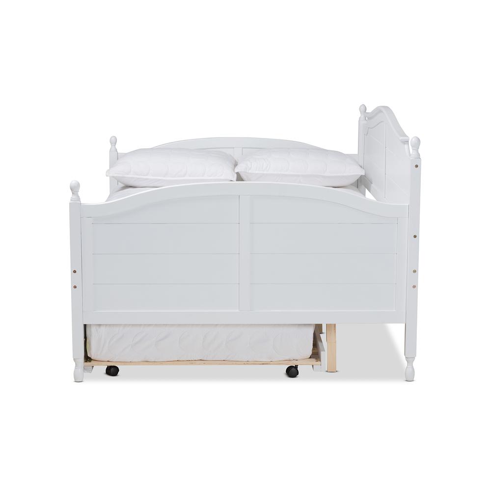 Farmhouse White Finished Wood Full Size Daybed with Roll-out Trundle Bed. Picture 14