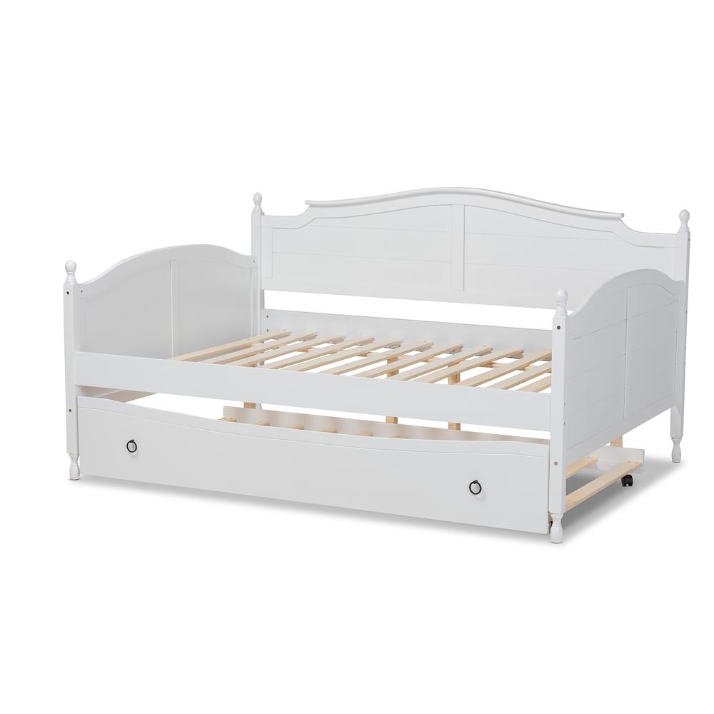 Farmhouse White Finished Wood Full Size Daybed with Roll-out Trundle Bed. Picture 15