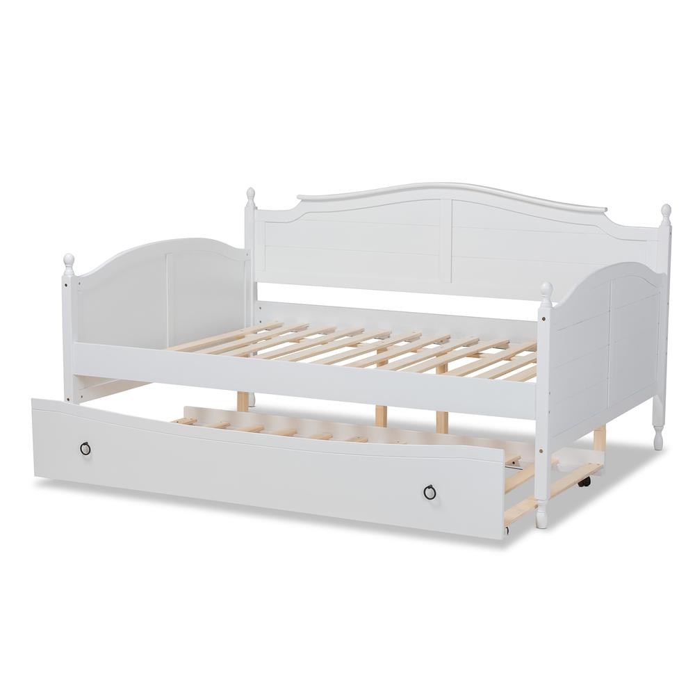 Farmhouse White Finished Wood Full Size Daybed with Roll-out Trundle Bed. Picture 16