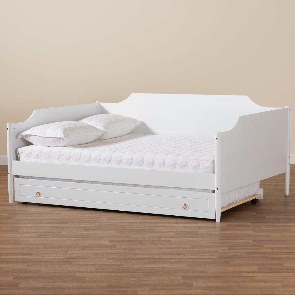 Farmhouse White Finished Wood Full Size Daybed with Roll-Out Trundle Bed. Picture 23