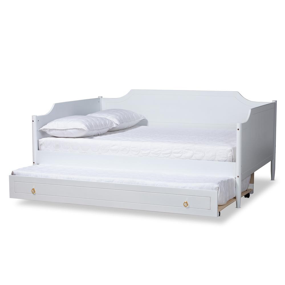 Farmhouse White Finished Wood Full Size Daybed with Roll-Out Trundle Bed. Picture 14