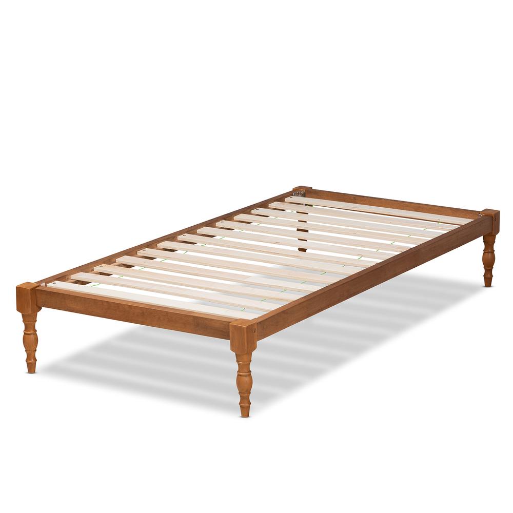Walnut Brown Finished Wood Twin Size Platform Bed Frame. Picture 10