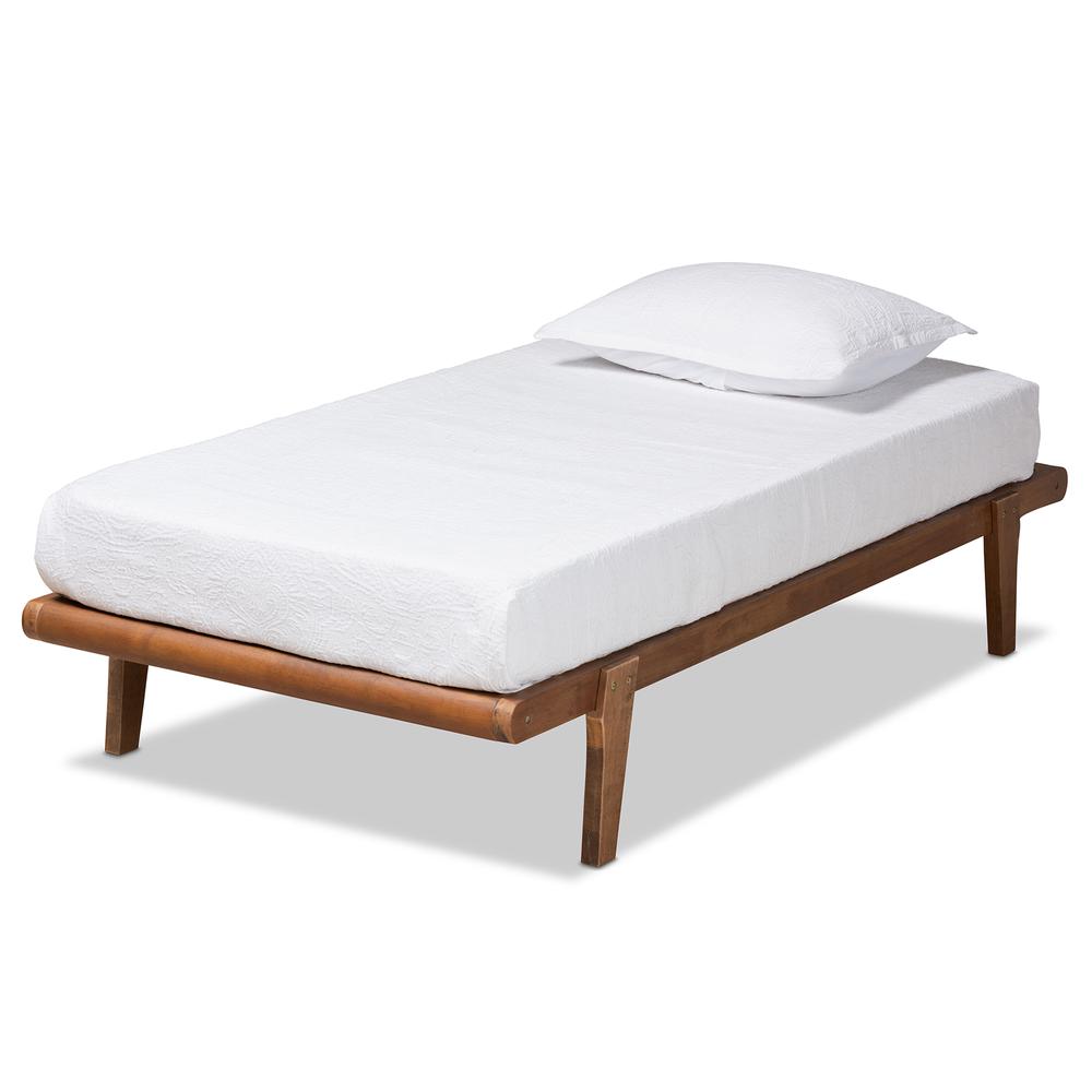 Kaia Mid-Century Modern Walnut Brown Finished Wood Twin Size Platform Bed Frame. Picture 8