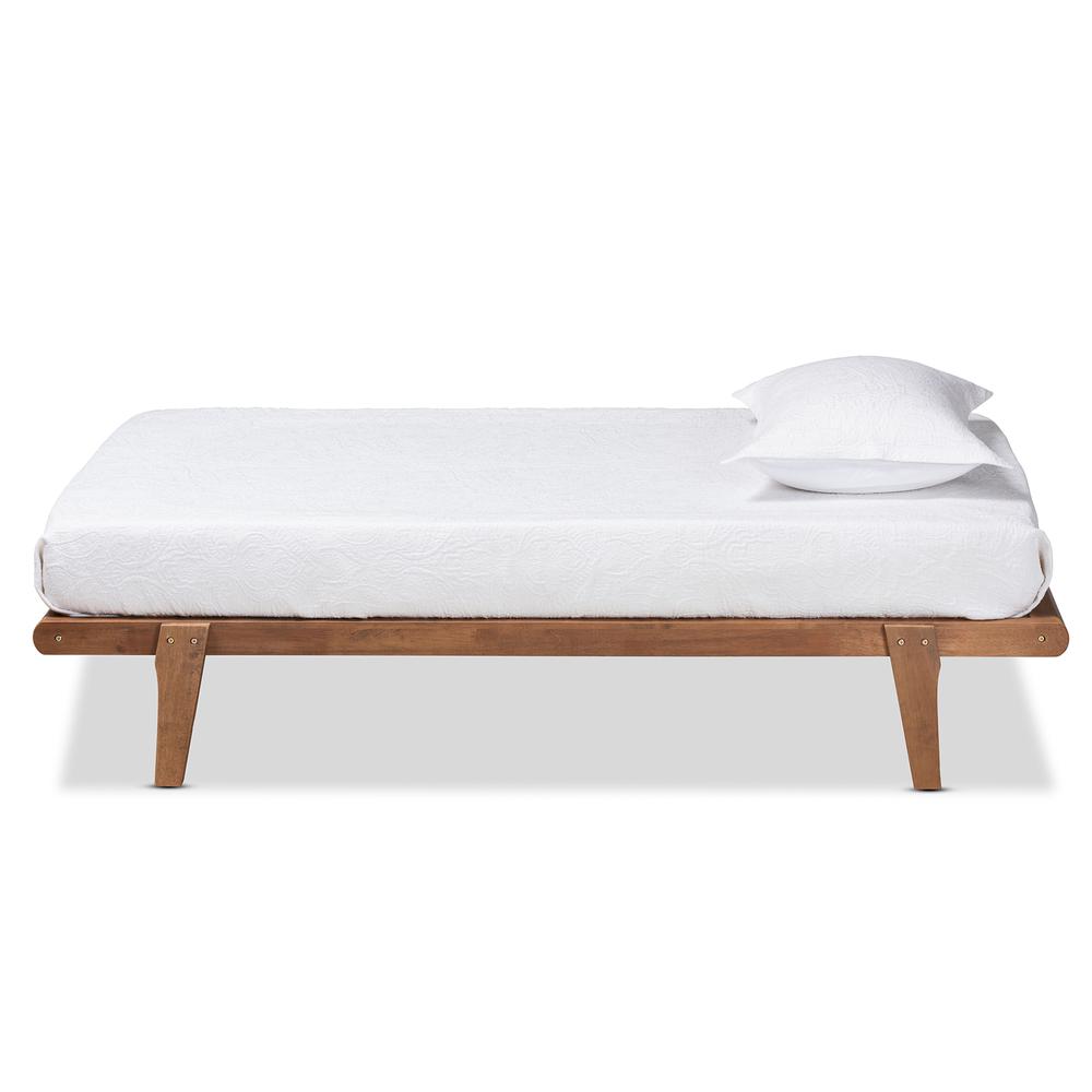 Kaia Mid-Century Modern Walnut Brown Finished Wood Twin Size Platform Bed Frame. Picture 9