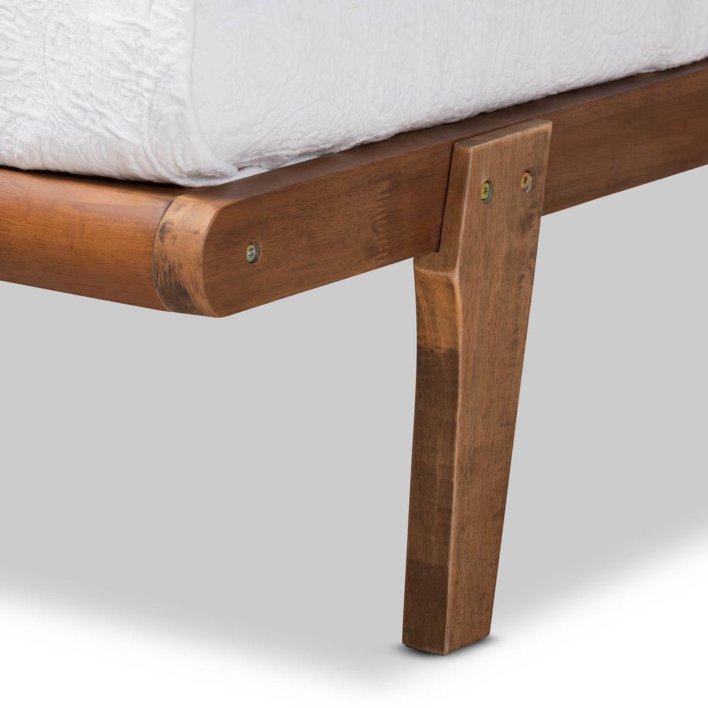 Kaia Mid-Century Modern Walnut Brown Finished Wood Twin Size Platform Bed Frame. Picture 11