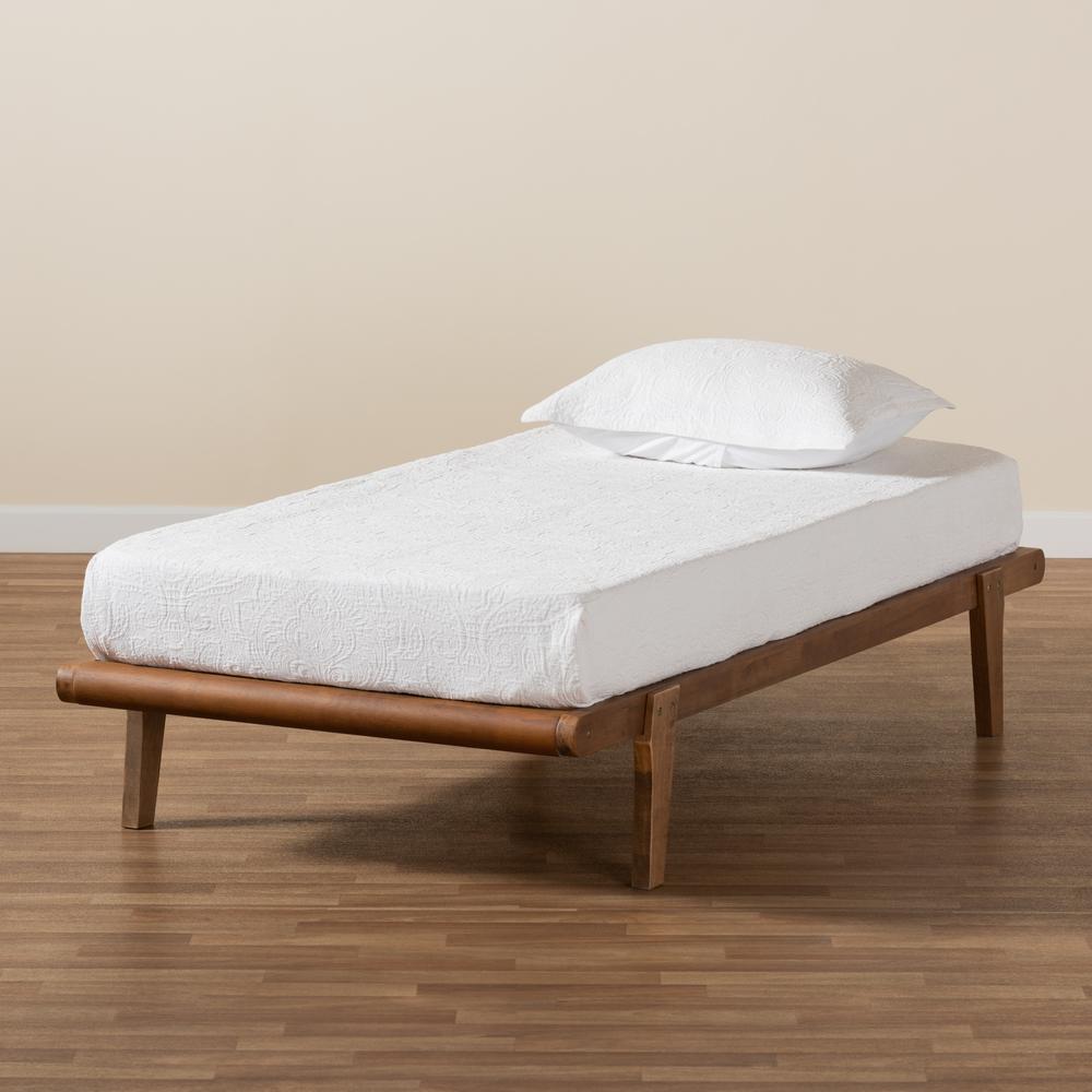 Kaia Mid-Century Modern Walnut Brown Finished Wood Twin Size Platform Bed Frame. Picture 13