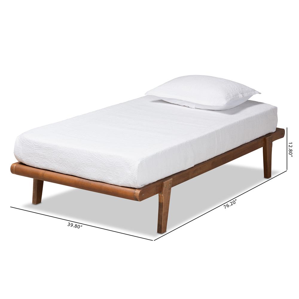 Kaia Mid-Century Modern Walnut Brown Finished Wood Twin Size Platform Bed Frame. Picture 14