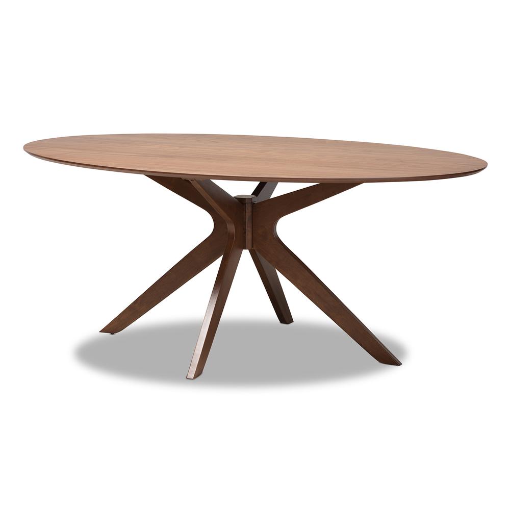 Monte Mid-Century Modern Walnut Brown Finished Wood 71-Inch Oval Dining Table. Picture 9