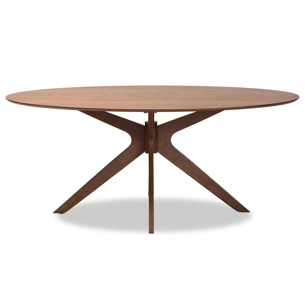 Monte Mid-Century Modern Walnut Brown Finished Wood 71-Inch Oval Dining Table. Picture 10