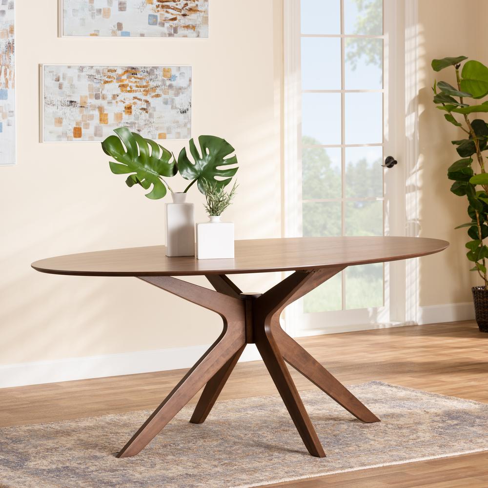 Monte Mid-Century Modern Walnut Brown Finished Wood 71-Inch Oval Dining Table. Picture 14