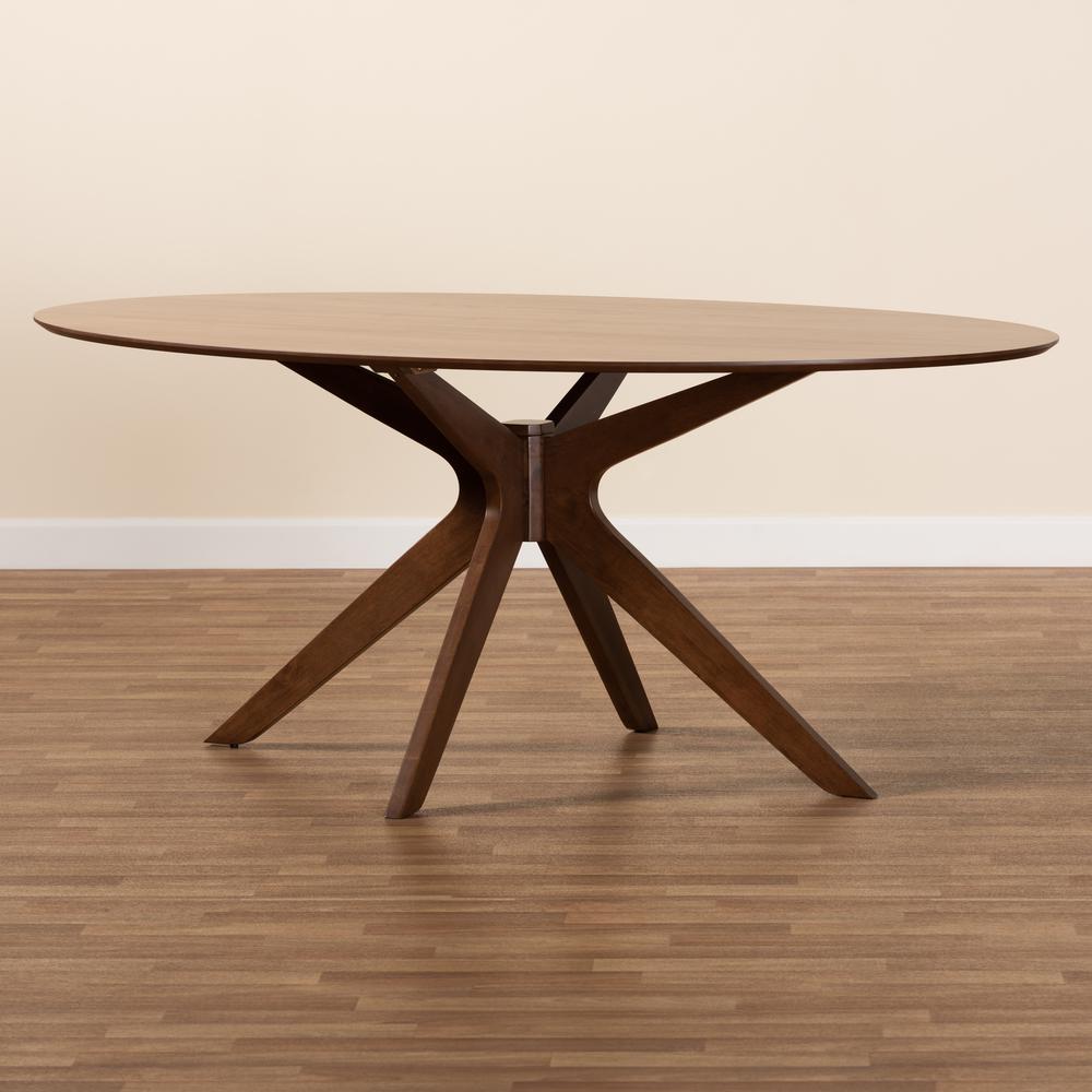 Monte Mid-Century Modern Walnut Brown Finished Wood 71-Inch Oval Dining Table. Picture 15