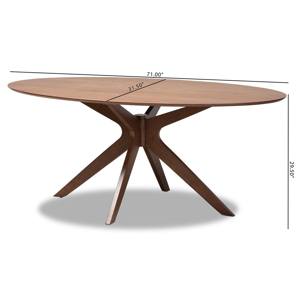 Monte Mid-Century Modern Walnut Brown Finished Wood 71-Inch Oval Dining Table. Picture 16