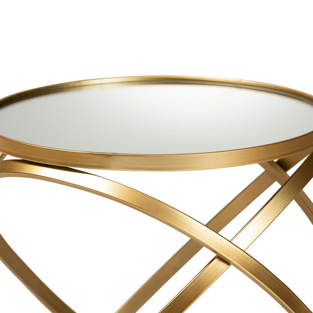 Desma Glam and Luxe Gold Finished Metal and Mirrored Glass End Table. Picture 9