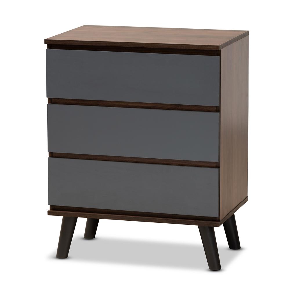 Two-Tone Walnut and Grey Finished Wood 3-Drawer Bedroom Chest. Picture 9