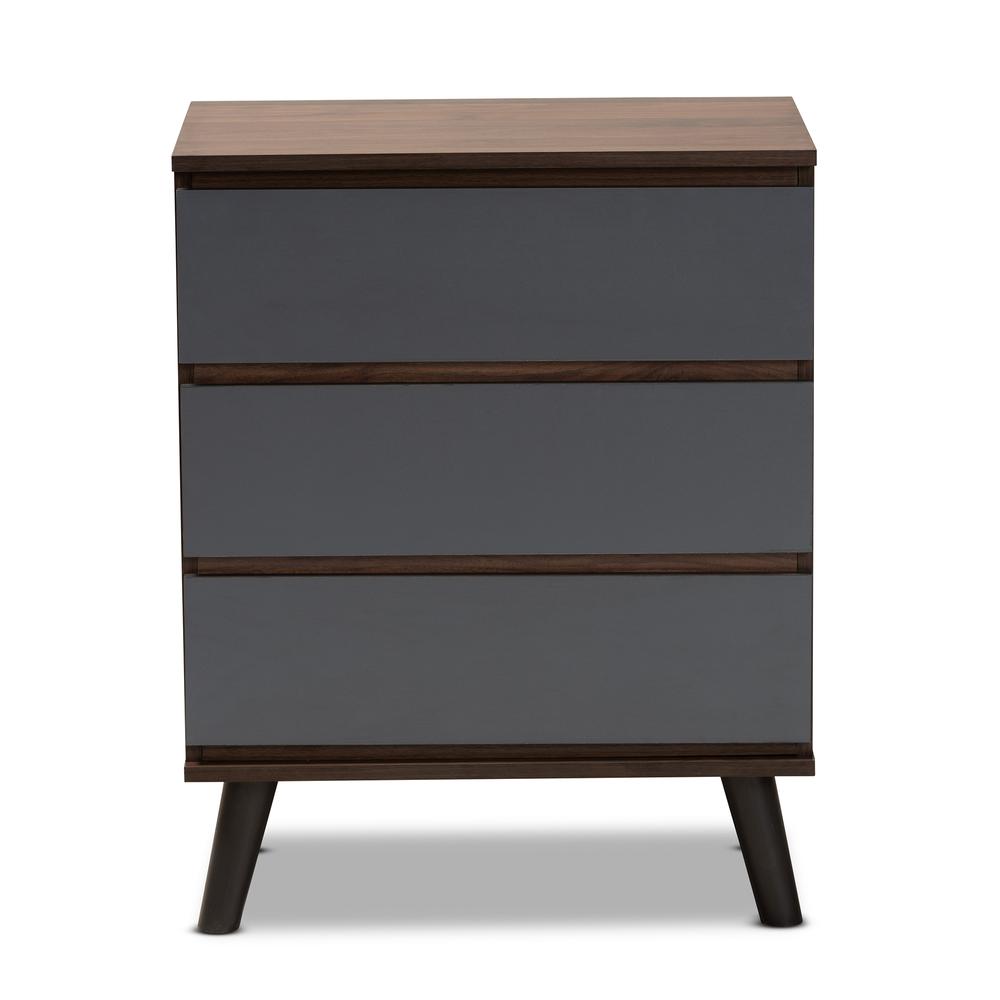 Two-Tone Walnut and Grey Finished Wood 3-Drawer Bedroom Chest. Picture 11