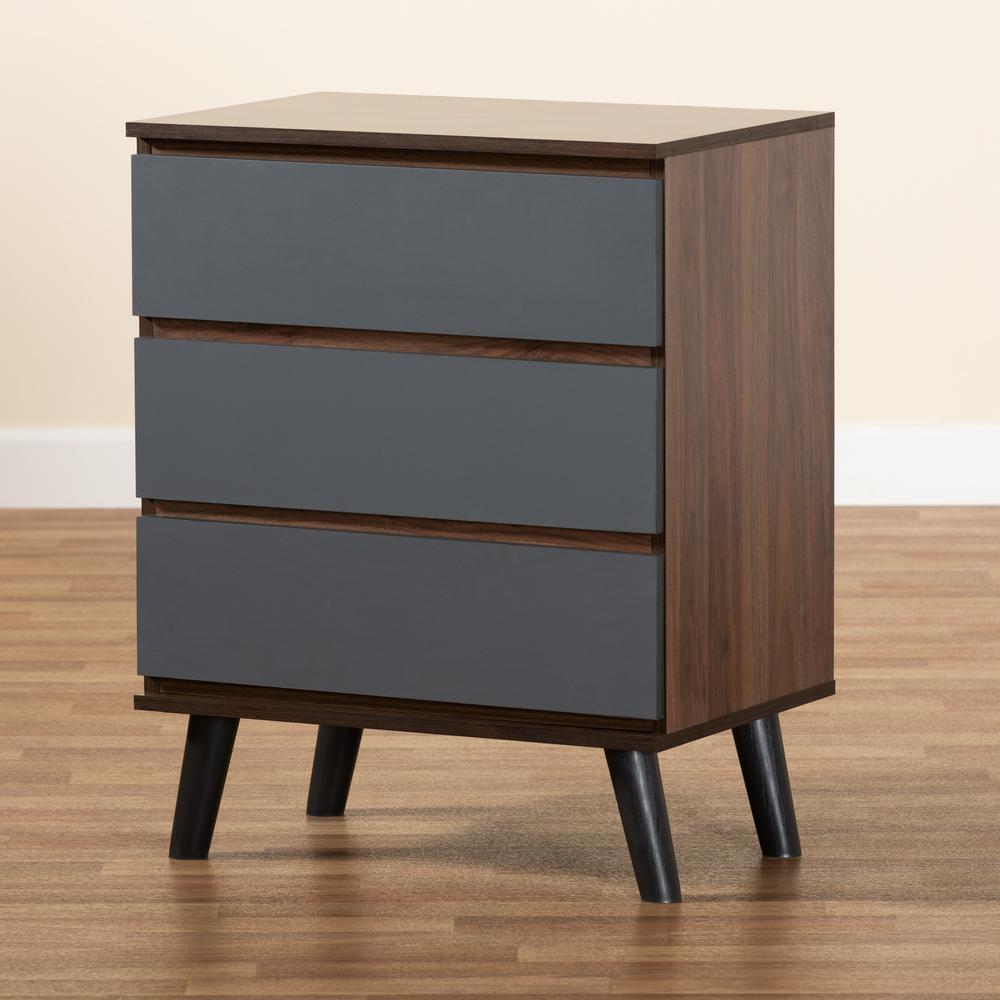 Two-Tone Walnut and Grey Finished Wood 3-Drawer Bedroom Chest. Picture 15