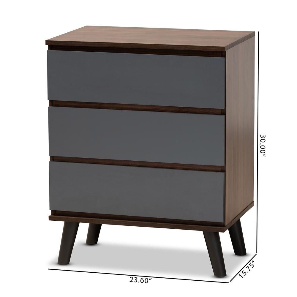 Two-Tone Walnut and Grey Finished Wood 3-Drawer Bedroom Chest. Picture 16