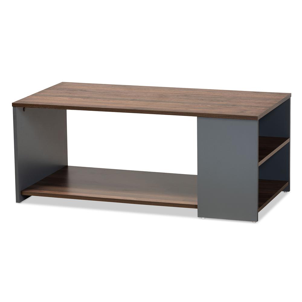 Two-Tone Walnut Brown and Grey Finished Wood Storage Coffee Table. Picture 8