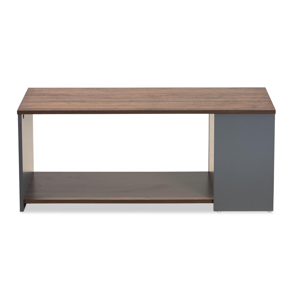 Two-Tone Walnut Brown and Grey Finished Wood Storage Coffee Table. Picture 9