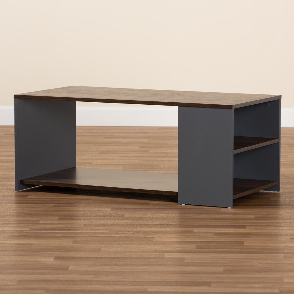 Two-Tone Walnut Brown and Grey Finished Wood Storage Coffee Table. Picture 13
