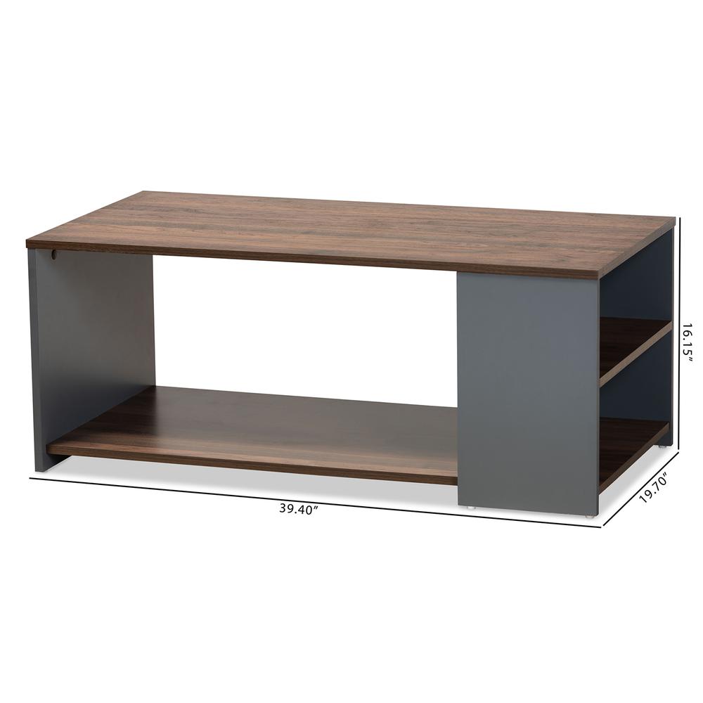 Two-Tone Walnut Brown and Grey Finished Wood Storage Coffee Table. Picture 14