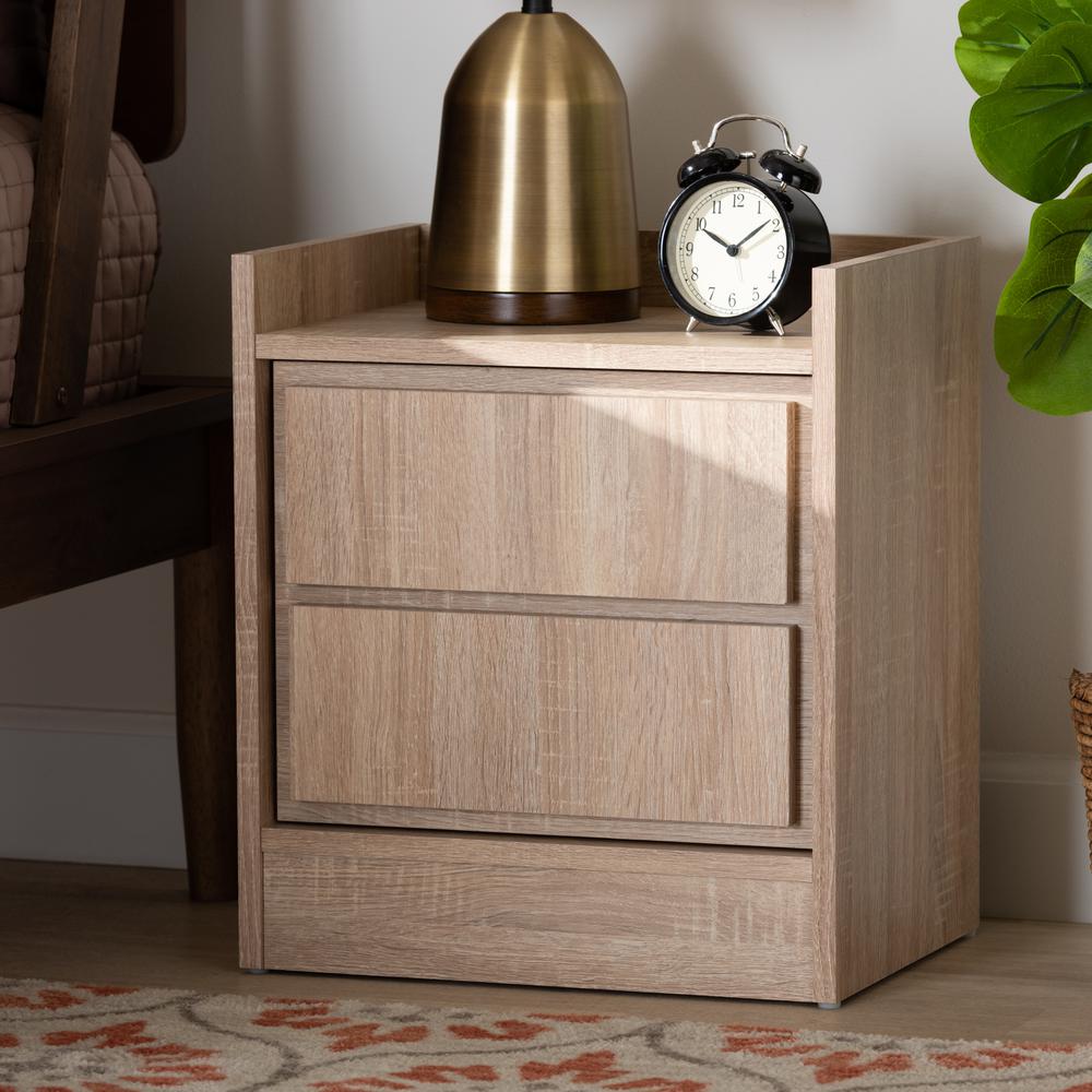 Baxton Studio Hale Modern and Contemporary Oak Finished Wood 1-Door Nightstand. Picture 14