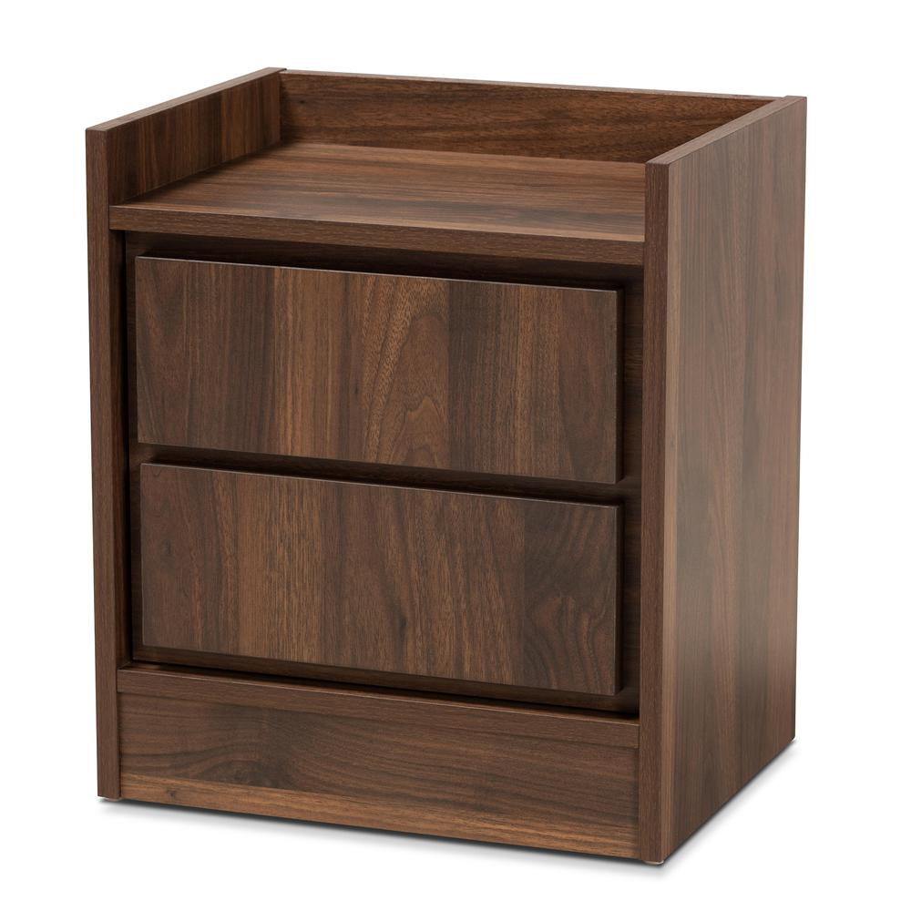 Hale Modern and Contemporary Walnut Brown Finished Wood 1-Door Nightstand. Picture 9