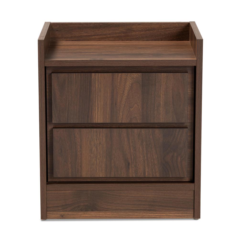 Hale Modern and Contemporary Walnut Brown Finished Wood 1-Door Nightstand. Picture 11