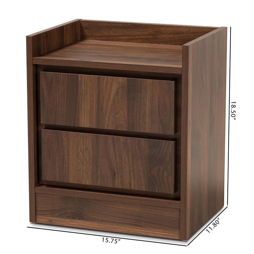 Hale Modern and Contemporary Walnut Brown Finished Wood 1-Door Nightstand. Picture 16