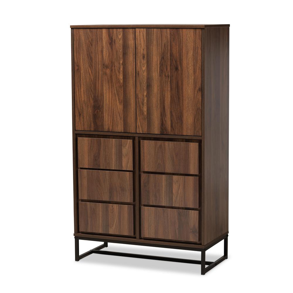 Walnut Brown Finished Wood and Black Finished Metal Multipurpose Storage Cabinet. Picture 10